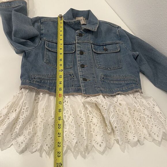 Sea New York Eyelet Trim Lace Up Combo Denim Jacket Size Xs STAINED! - Picture 9 of 9